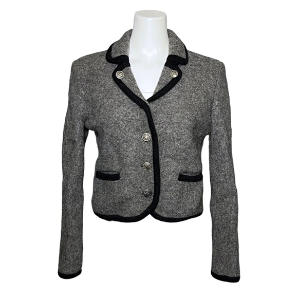 Geiger Vintage 80s Cropped Blazer Jacket Womens Medium Gray Wool Pockets Austria - Picture 1 of 13
